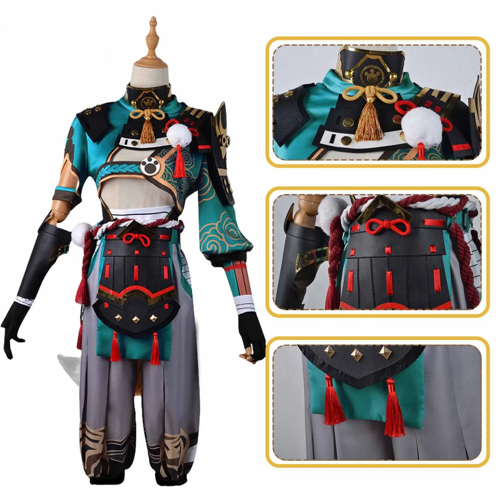 Genshin Impact Gorou disfraz de Cosplay, peluca con orejas, pantalones de Cosplay, trajes de uniforme de cola, conjunto completo de zorro azul para Halloween, niño