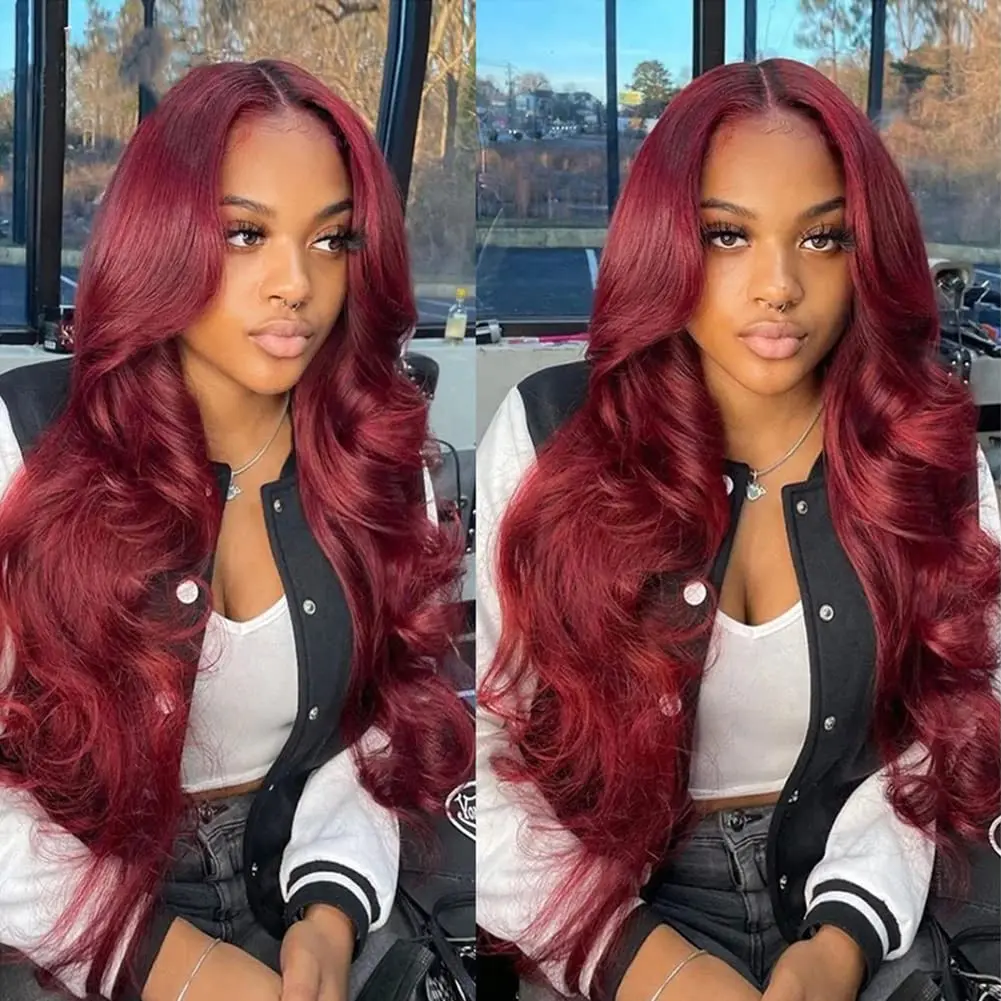 Burgundy 99J Body Wave 13x6 HD Lace Front Wig Red Colored Transparent Lace Frontal Wig Remy Brazilian Human Hair For Black Women