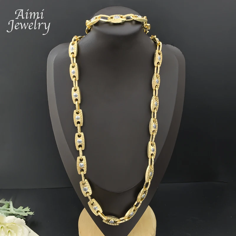 Hip Hop 24 Zoll lange Halskette Armband Schmucksets Goldenes Halsband Top Quanlity 18K vergoldetes Schmuckset Partygeschenke
