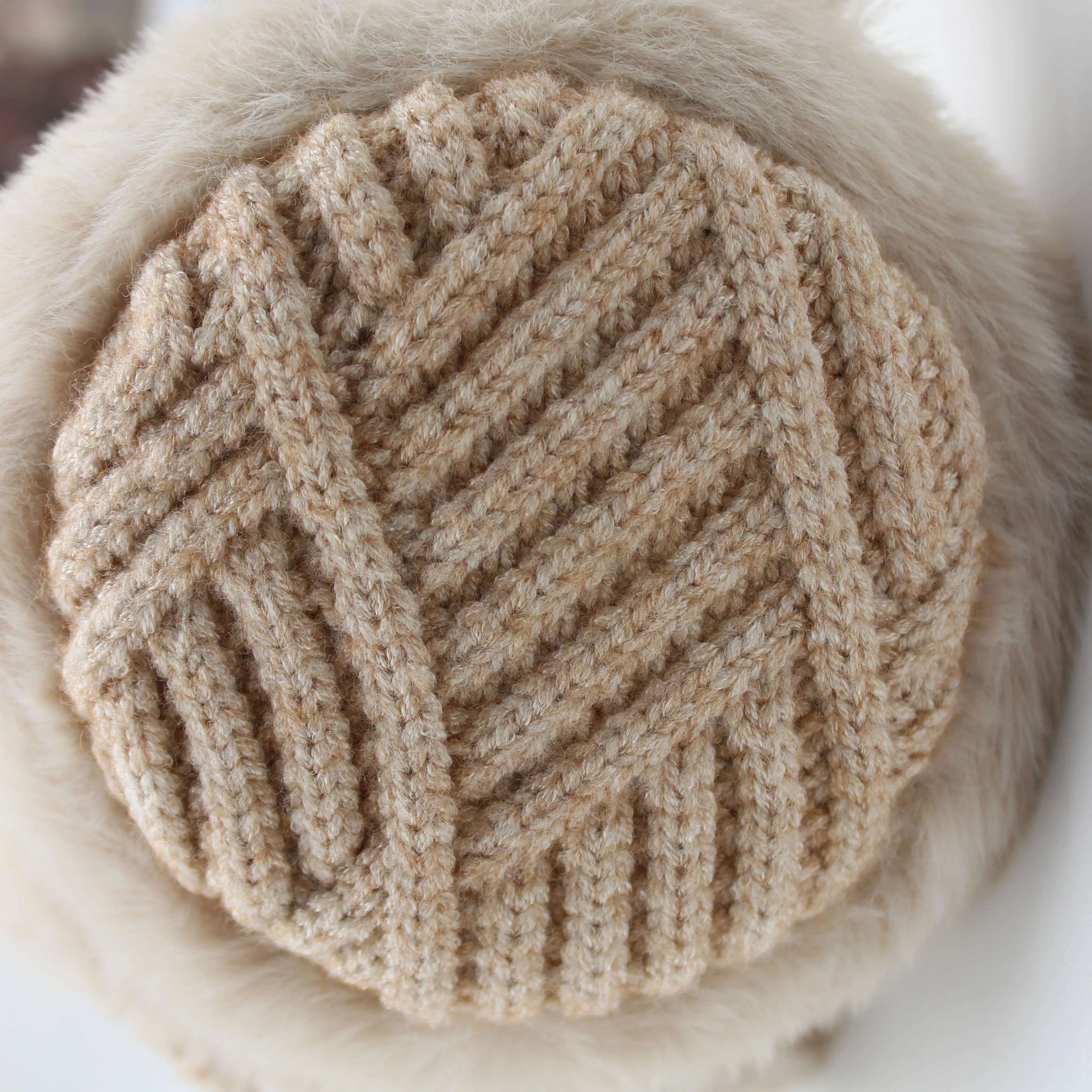 HATZZI Chevron knit Faux  Fur  mink earmuffs   two tone Diagonal Stripe ear cover, elegant orejeras de invierno for woman