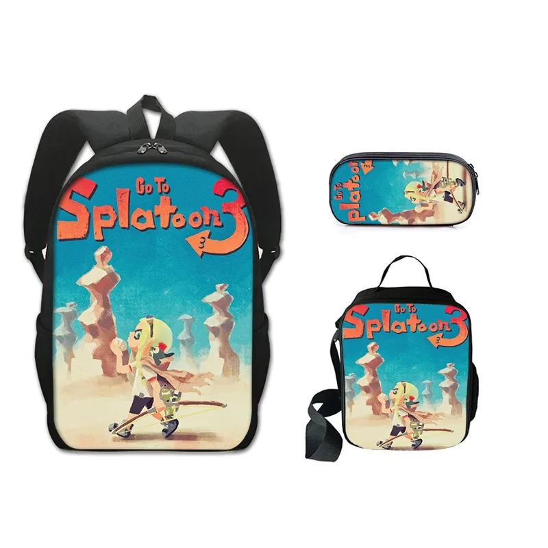 Beliebte Mode lustige Splatoon 3 3D-Druck 3 teile/satz Schüler Schult aschen Laptop Daypack Rucksack Lunch Bag Bleistift Fall