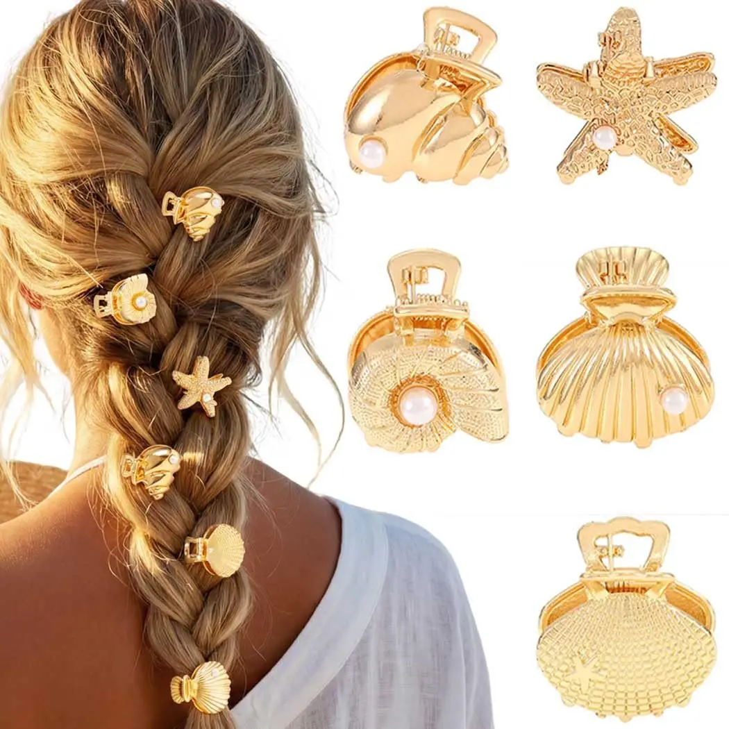 

New Arrival Ocean Style Metal Hair Claw Clips Starfish Shell Conch Design High Grade Hair Accessories Set for Daily Party
