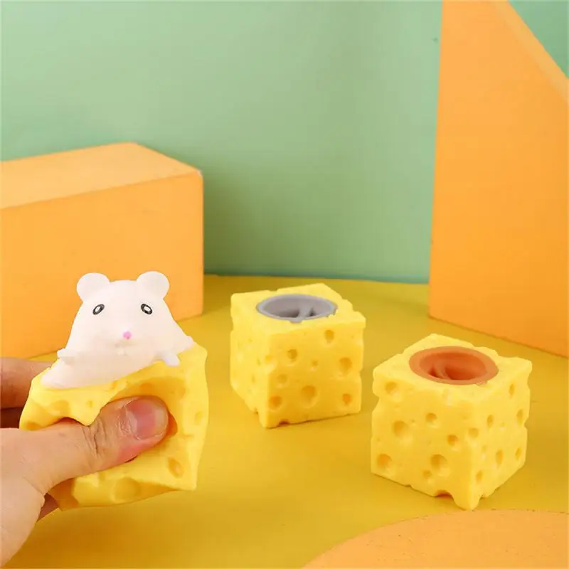 Pop Up Funny Mouse And Cheese Block Squeeze Anti Stress Toy Hide And Seek Figures Stress Relief Toys For Kids Adult