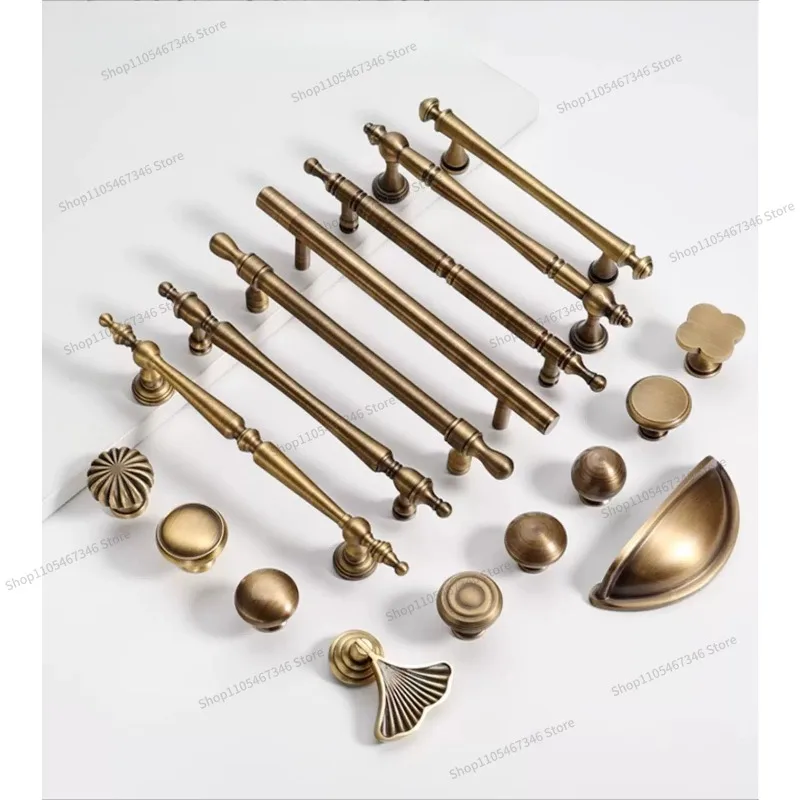 Brass Handle Retro Copper Color Cabinet Door Drawer Wardrobe New Chinese Style Antique French Single Hole Cabinet Copper Handle