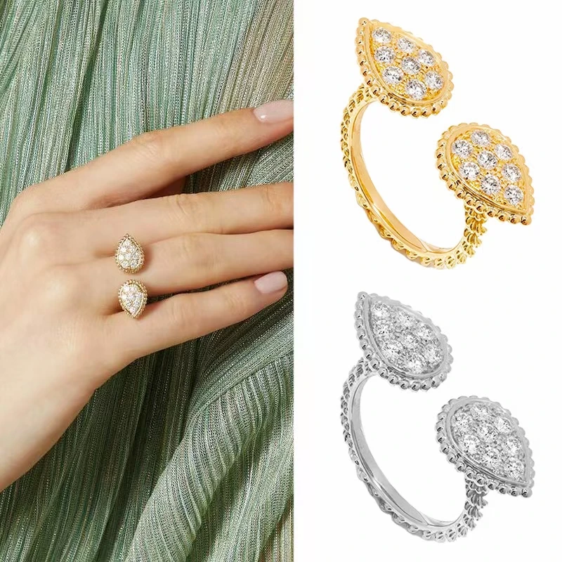 Brass With 18 K Gold AAA Zircon Double Eye Ring Women Jewelry Stuning Designer T Show Club Cocktail Party Rare Japan Korean INS