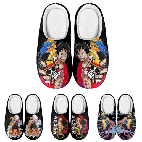 Anime One Piece Plush Slippers Luffy Shanks Winter Fuzzy Warm Cotton Shoes Cute Cosplay Men Home Indoor Non-Slip Slipper Gifts