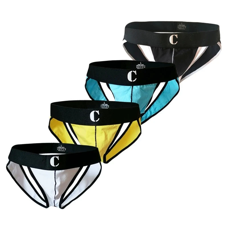 

4PCS Men Double Thongs Sexy U-bag Underwear Cotton Men's Breathable Lingerie Open Butt Jockstrap Panties Sissy Panties Jockmail