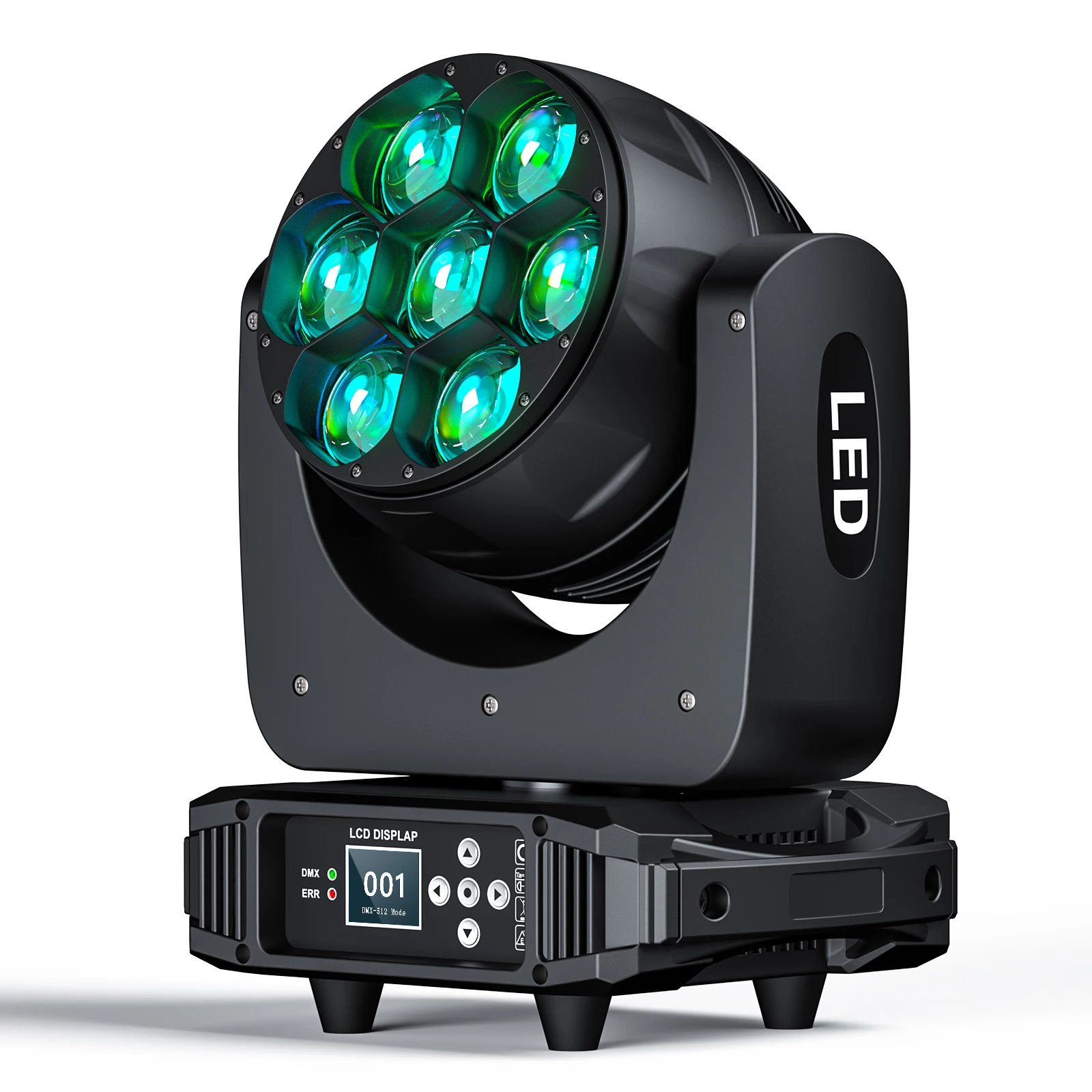 GEFENSIGEFENSI 350W Moving Head Light 7x40W LED RGBW Bee's Eye Wash Zoom Stage Light DMX512 Spotlight For DJ Disco Party Bar Nig