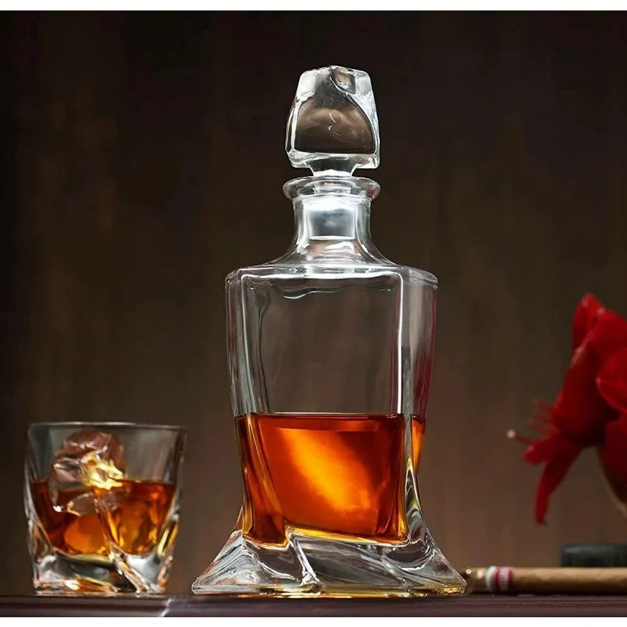 مجموعة إناء الويسكي الزجاجي الكريستالي الخالي من الرصاص مع 6 أكواب لسيارة سكوتش الأيرلندية ويسكي بوربون وتكيلا تذوق الشراب الأنيق