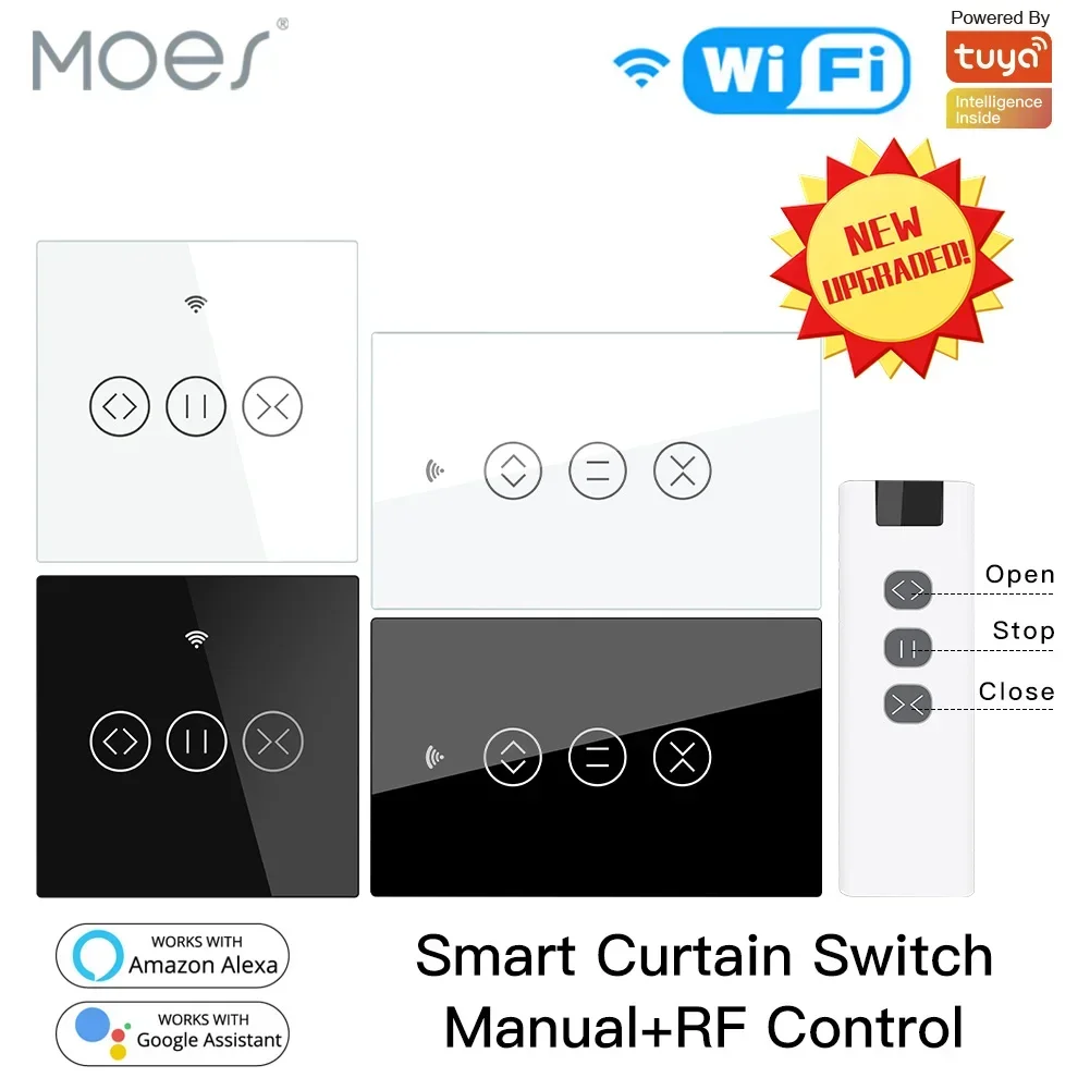 interruptor de cortina inteligente com wifi eua ue e rf433 controle de toque integracao de aplicativo tuya smart life controle remoto completo wi compativel 01