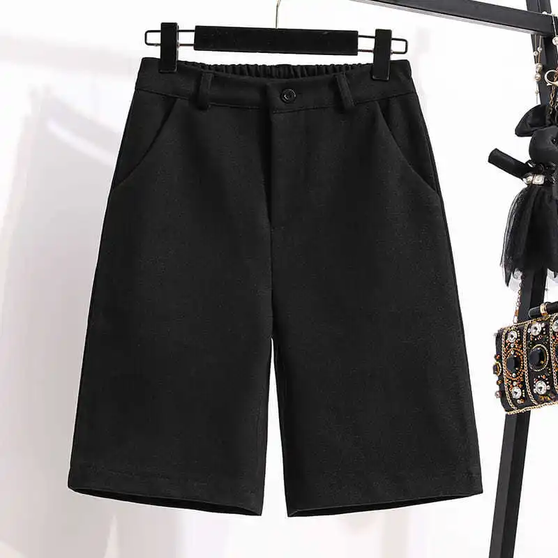 Shorts Women Straight Solid Korean Preppy Style Slim Leisure Students Soft Warm Autumn All-match Streetwear Chic Bottom Daily