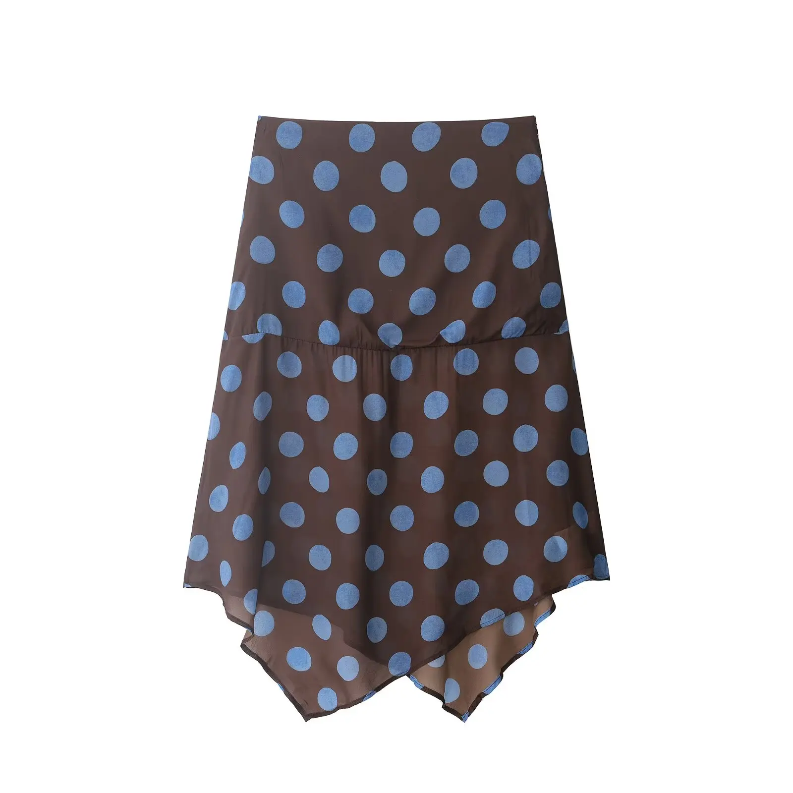 

WOMAN 2026 Summer New Chic Fashion Dot Irregular Midi Skirt Retro A Line High Waist Side Zipper Casual Female Skirts Mujer