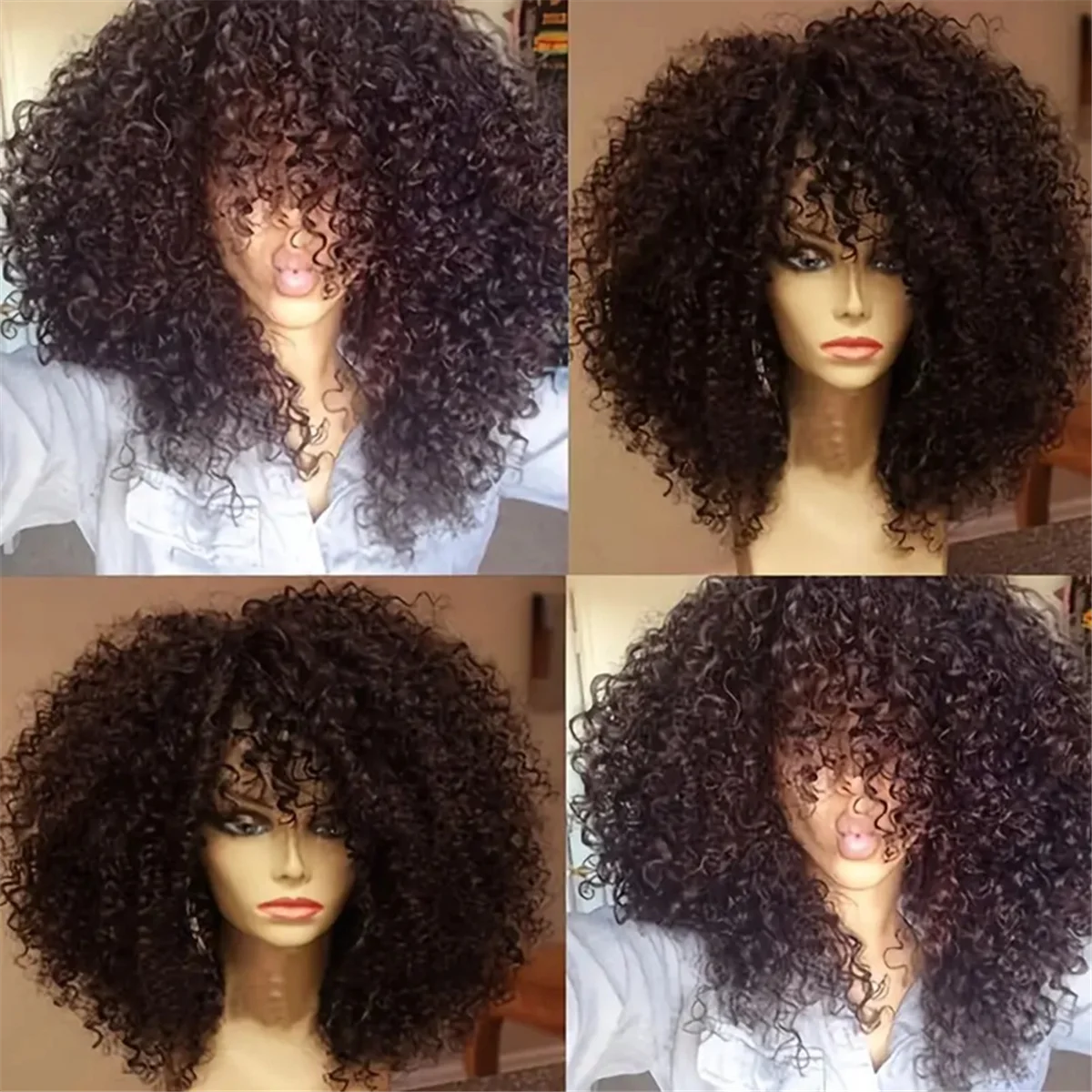 16 Zoll für afro verworrene lockige Haar perücken mit Pony weiche flauschige synthetische Faser keine Spitze Perücken für Party Cosplay (a)