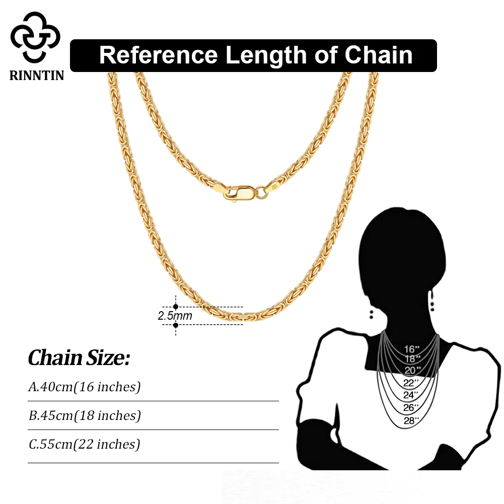 Rinntin Vintage 925 Sterling Silver 2.5mm Flat Byzantine Chain Necklace for Women Luxury Silver Elegant Jewelry Gift SC79