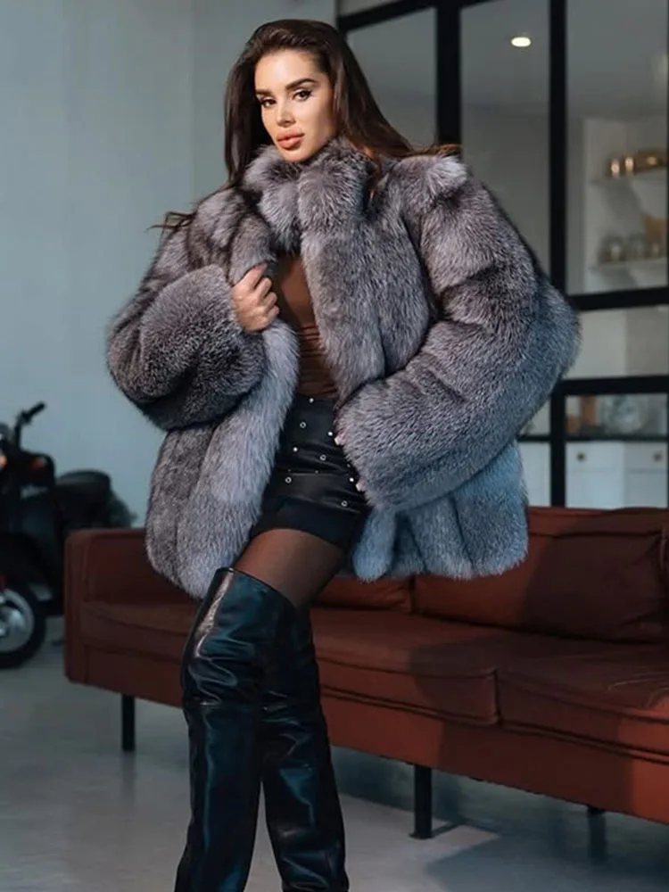 ZADORIN Nieuwe Luxe Patchwork Gestreepte Stand Kraag Nepbontjas Vrouw Kleding Winter Harige Jas Bont Faux Jassen Warme Bont Top