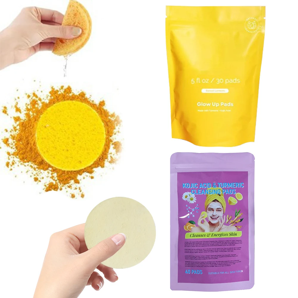 30/40PCS Kojic Acid Turmeric Cleansing Pads Unclog Pores Turmeric Kojic Acid Pads Face Turmeric & Kojic Acid Pads for Face Body