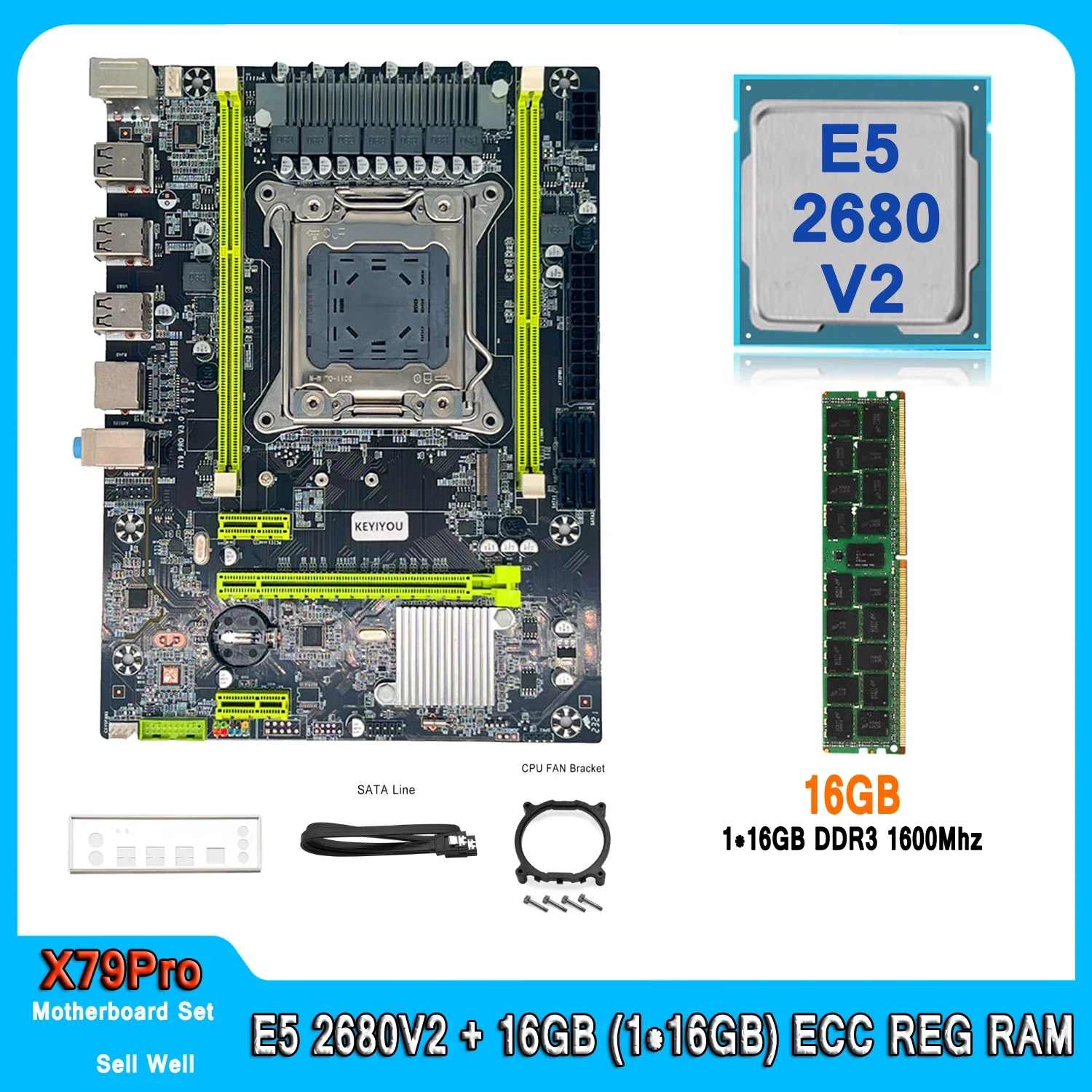 X79 Motherboard Kit LGA 2011 E5 2680 V2 With 16GB(1*16GB) DDR3 1600Mhz ECC Memory X79 Gaming PC E5 2680V2 Motherboard Kit