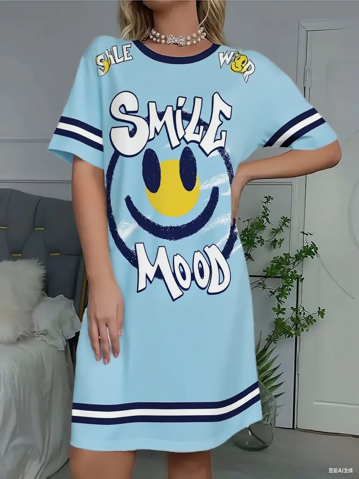 الصيف المرأة تي شيرت فستان حجم كبير وجه مبتسم غير رسمي رقم 23 مطبوعة سيدة قصيرة الأكمام البلوز فساتين النساء الملابس