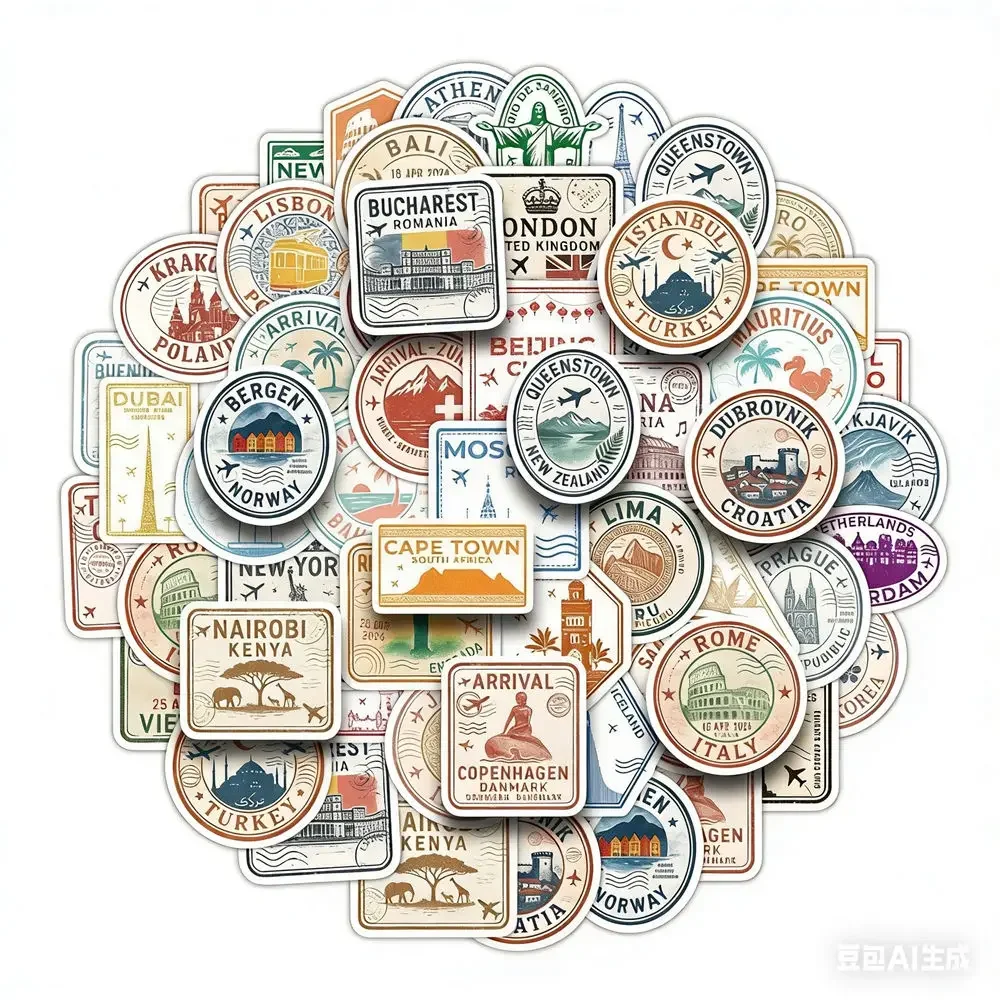 50/100PCS Vintage Postmark Stamp Travel Stickers Skateboard Fridge Guitar Suitcase Luggage  Waterproof Sticker Kids Toy
