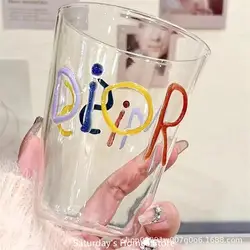 Colorful Letter Glass Cup High Borosilicate Glass Transparent Drink Water Cup  Milk Coffee  Juice  Glass