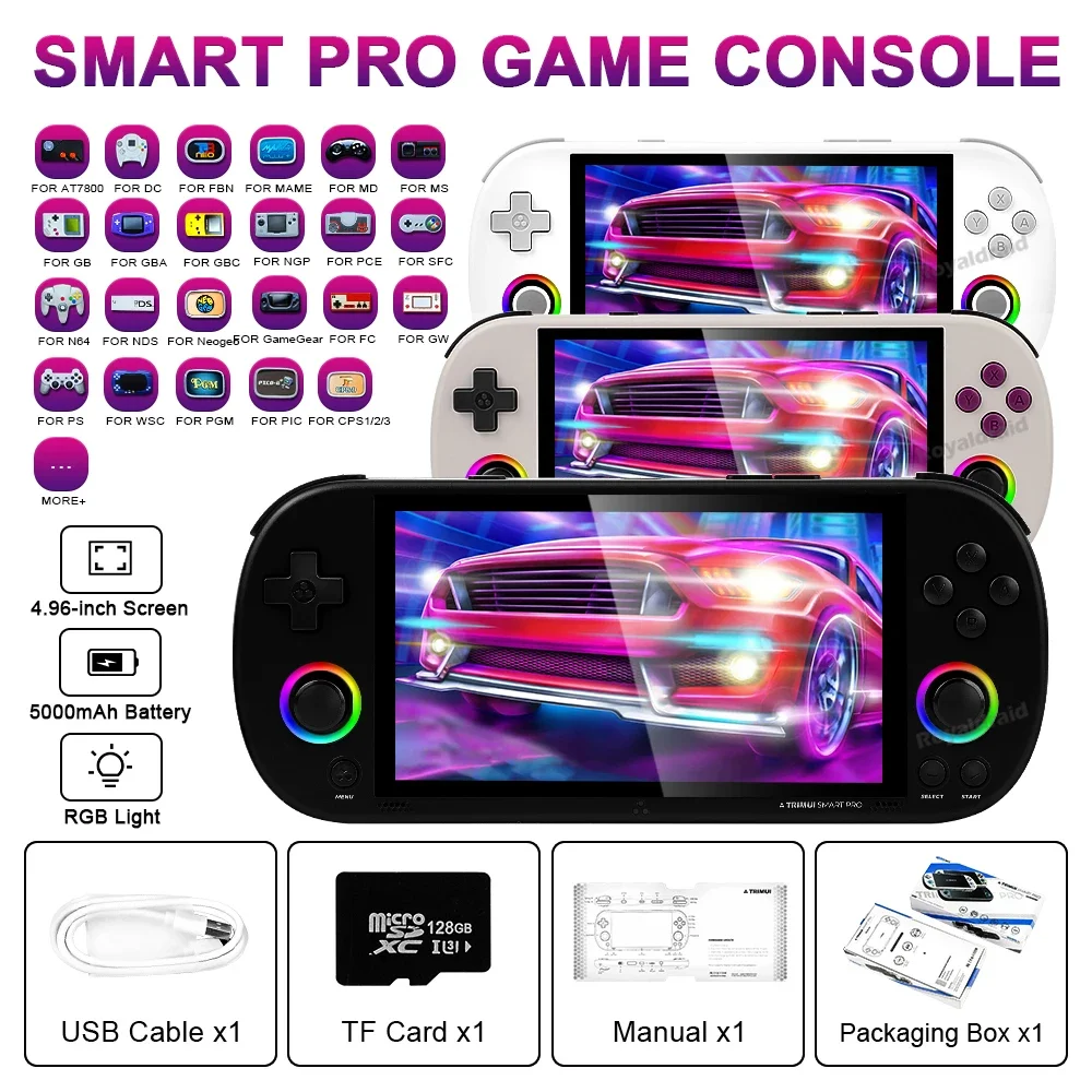 

Trimui Smart Pro Portable Retro Arcade Game Console 4.96inch IPS Handheld Game Console Type-C LINUX HD Screen Smart Video Player