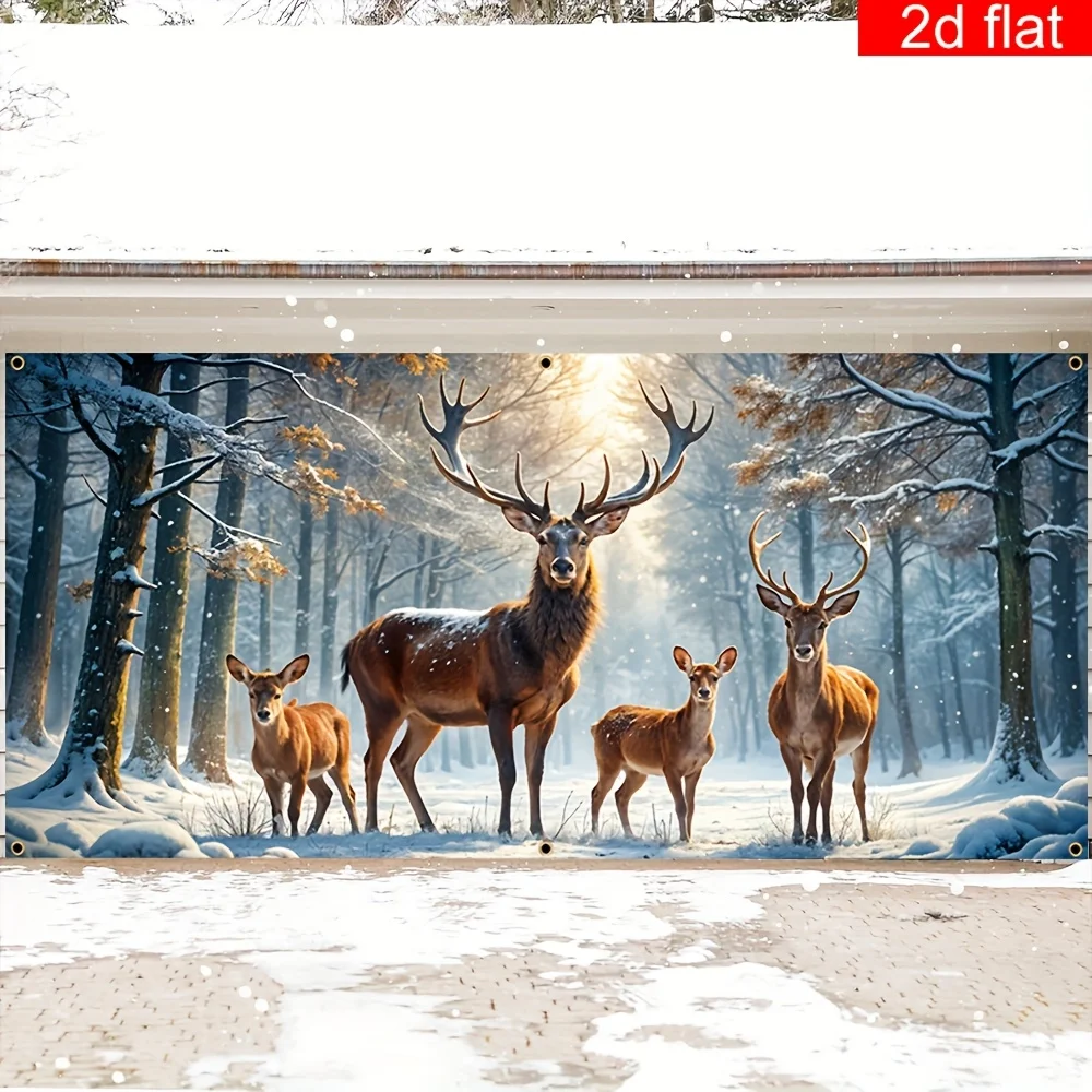 1pc Christmas Deer Forest Tapestry, Vivid Snowy Woodland Scene Banner for Holiday Setup, Ideal Small Gift for Winter Season