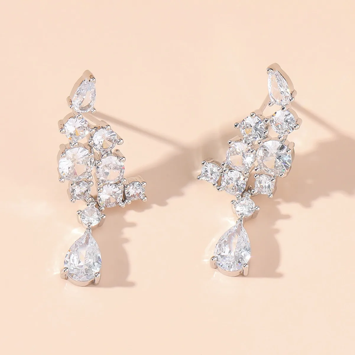 JMK 2pcs Angel Wings Dangle Earrings Women Water Drop Cubic Zircon Earrings Bridal Wedding Silver Plated Jewelry Engagement