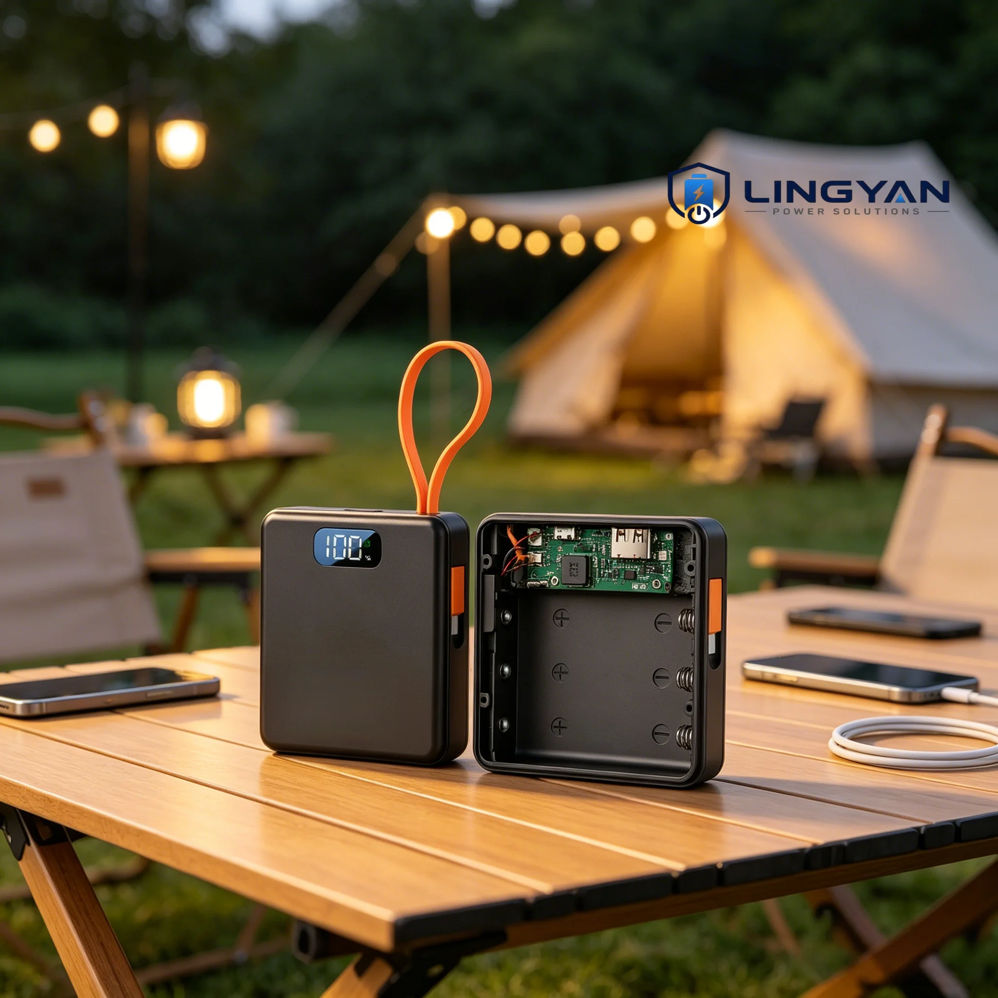 QC PD High Speed Charging DIY Housing 3x18650, 22.5W Type C Power Bank Case Equipped Built-in Cable, No Cells Included