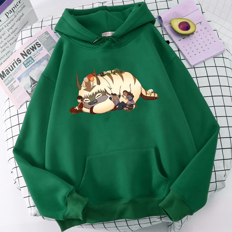 아바타 The Last Airbender Aang Appa Kawaii Cartoon Women Hoodies 하라주쿠 유니섹스 스트리트웨어, 오버사이즈 여성 루즈핏 스웨터