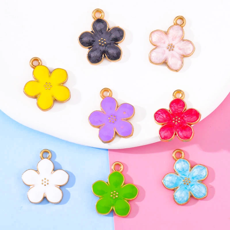 20pcs 14*17mm Enamel Cherry Blossom Flower Charms Cute Camellia Pendant Women's Necklace Earrings DIY Jewelry Making Accessories