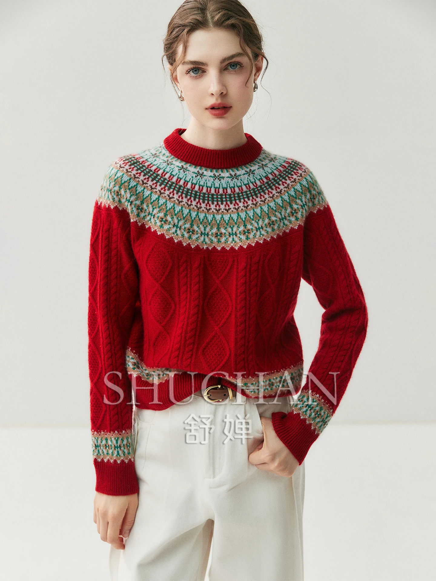 

Island Jacquard Wool Cashmere Sweater Women's Soft Warm Sweater Knitted Sweater 2025 Autumn and Winter New