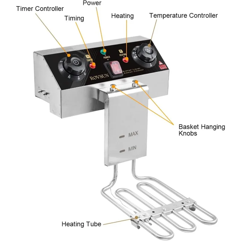 Freidora eléctrica de 12,5 qt/11,8l con cesta para freír, temporizador, drenaje y tapa, freidora comercial de un solo tanque, 1700W 110V