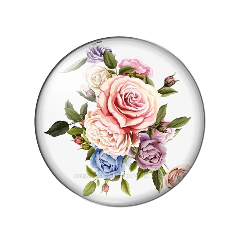10pcs 12/14/16/mm Fashion Mixed Flower Rose Handmade Photo Glass Cabochons Pattern Domed Jewelry Making Accessories Supplies