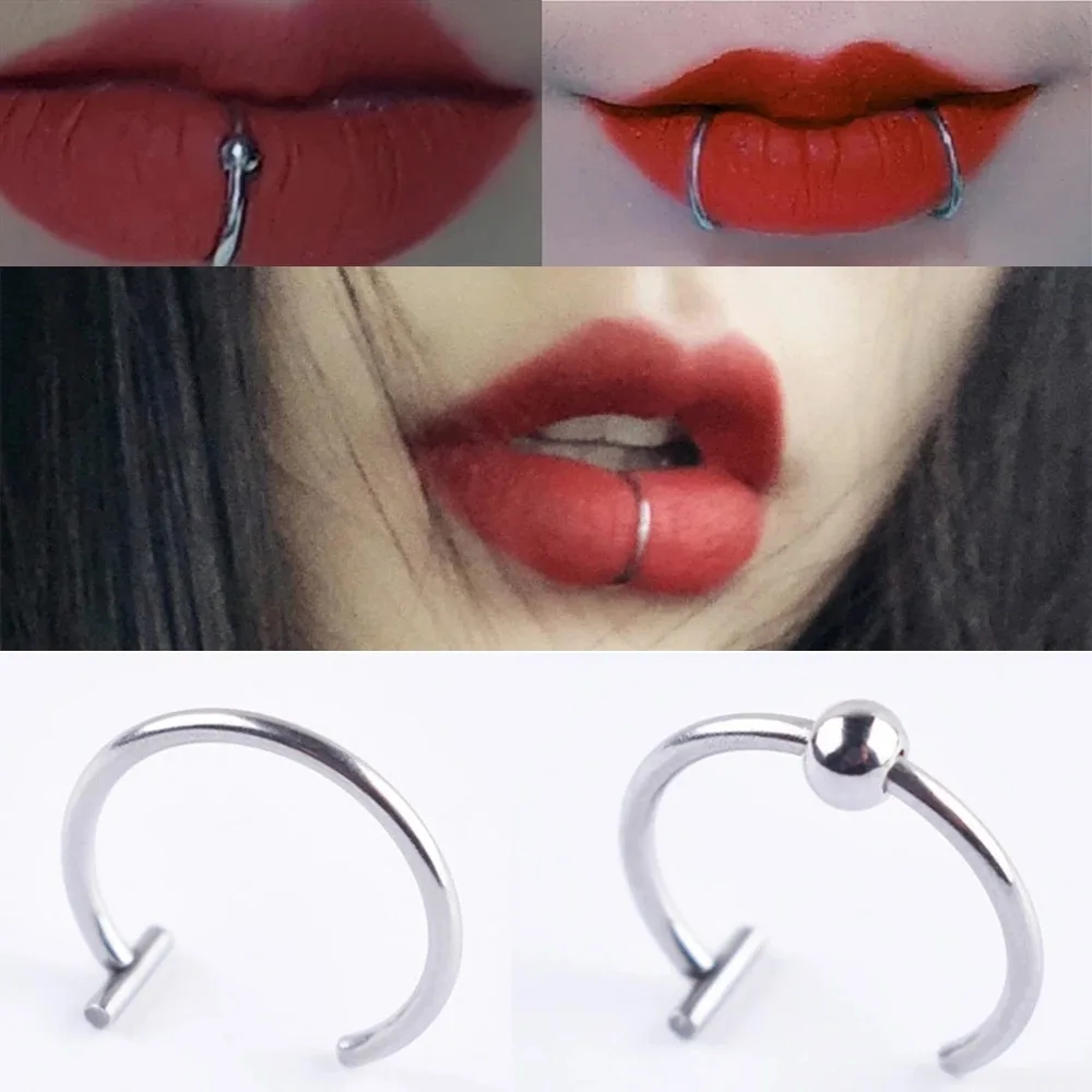 2023 New Punk 8/10mm Titanium Steel Lip Rings Cuff Clip on Fake Labret Piercing Ear Nose Hoops Unisex Women Septum Body Jewelry