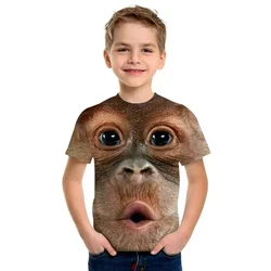 Funny Monkey Face T-Shirts for Boys Girls Harajuku Streetwear Summer Short Sleeve Children Clothes Animals Cartoon Kids T Shirts