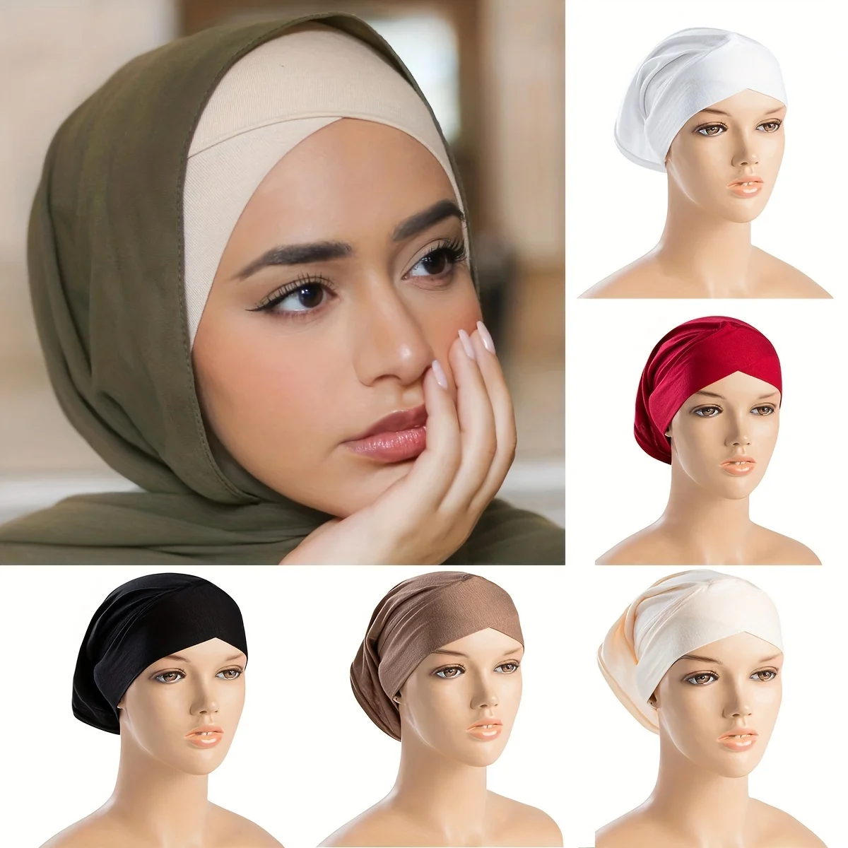 Soft Elastic Instant Cross Hijab Undercap For Muslim Woman Solid Color Underscarf Bonnets Casual Sports Inner Caps Free Size