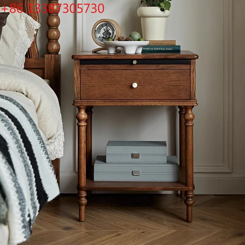 French retro solid wood bedside table small apartment bedroom locker