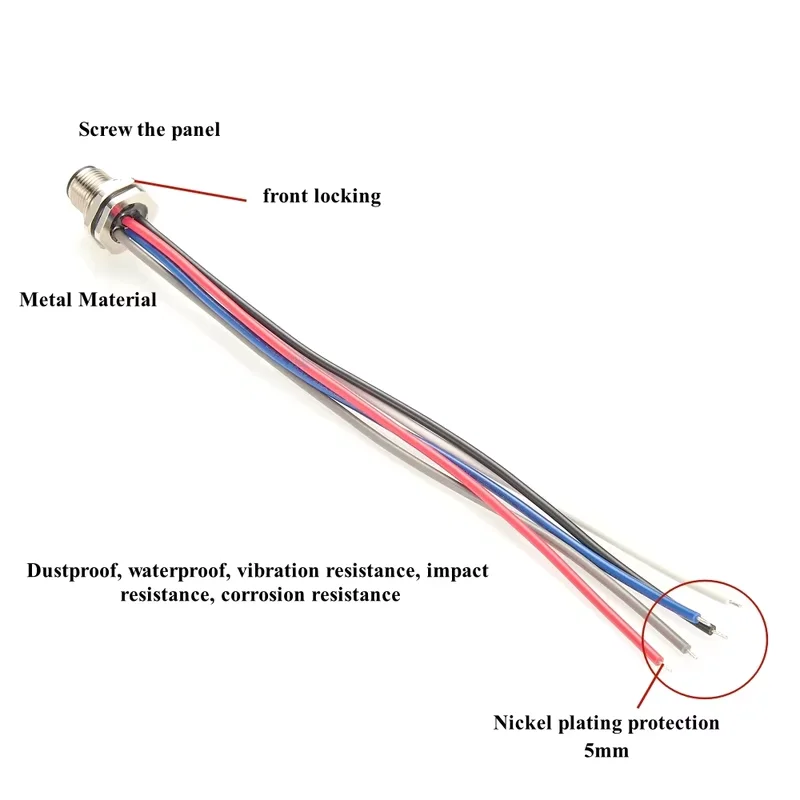 M12 5Pin NMEA 2000 A Code Male Cable Bulkhead Front Panel Mount IP67 Pre-Assembly Pigtail Wireable Cable Socket Receptacle