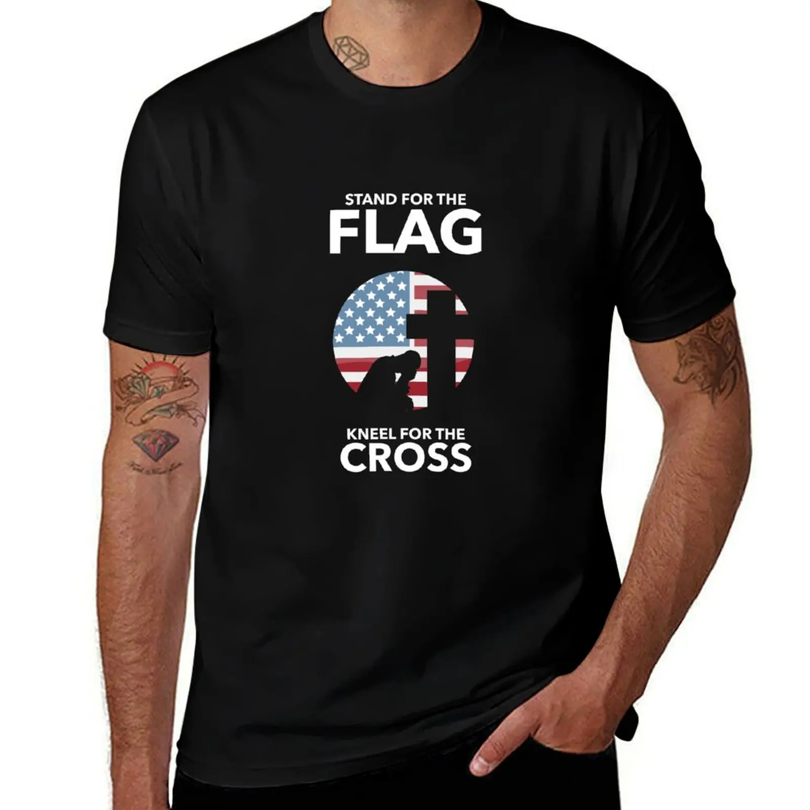 

Stand for the Flag Kneel For The Cross T-Shirt t shirts for man graphic cars t shirt man cotton T-Shirt