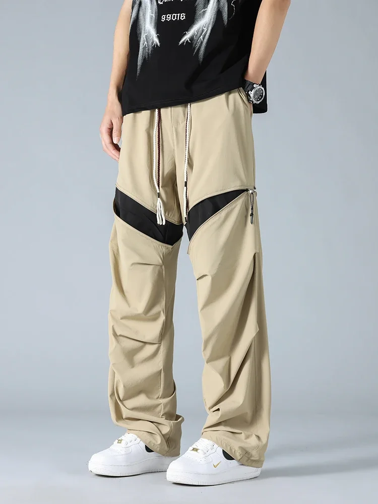 

2025 летние мужские брюки 2 в 1, уличные быстросохнущие спортивные штаны, нейлоновые охлаждающие брюки из ледяного шелка, свободные прямые брюки, большие размеры 8