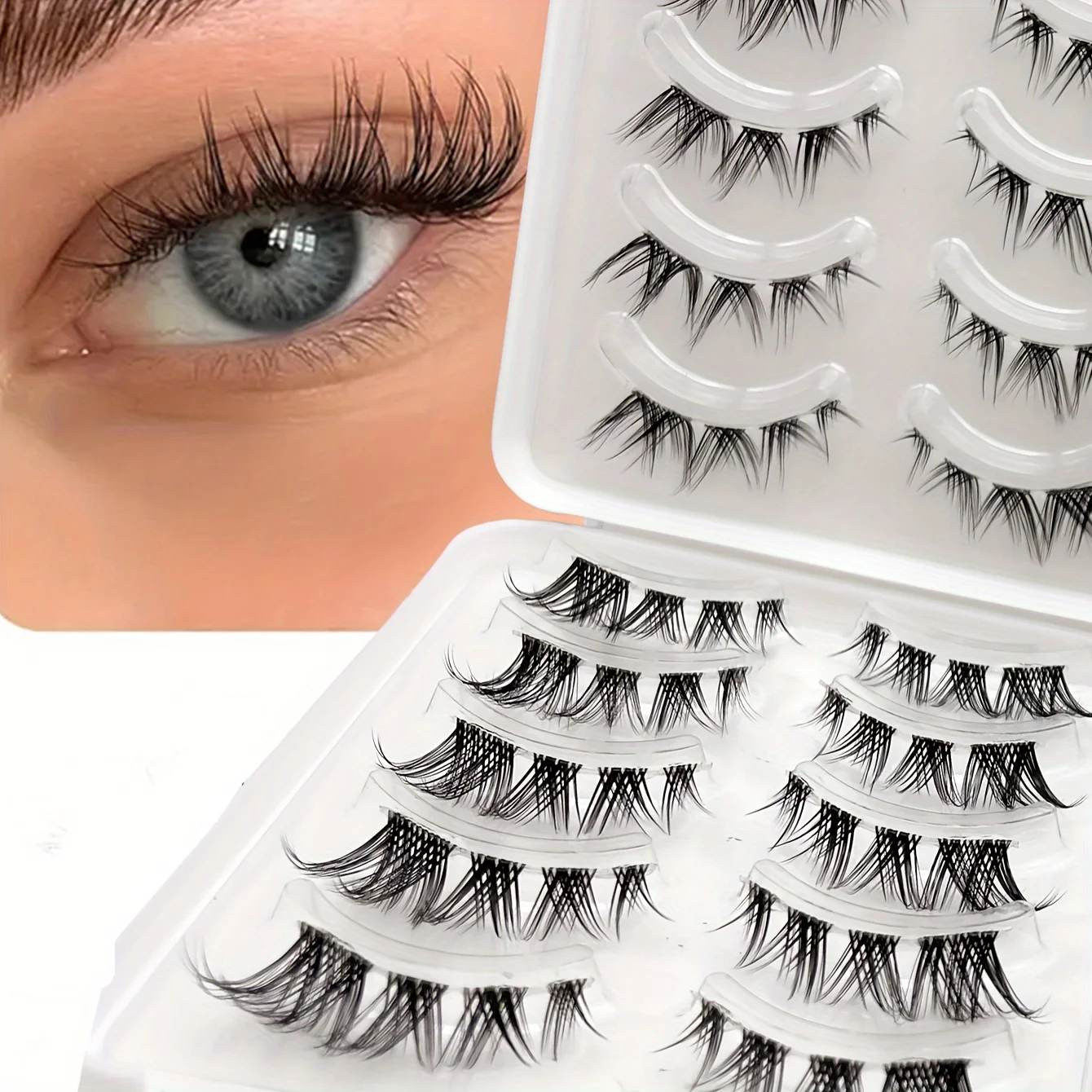 20 paia di ciglia finte, ciglia manga, ciglia finte visone 3D cosplay, ciglia corte naturali a striscia completa, stelo trasparente morbido Natu