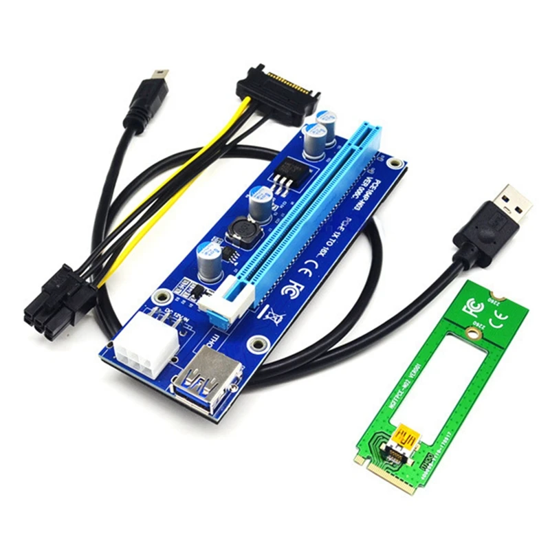 M2 NGFF To 16X Graphics Card Extension Cable 6Pin DC-DC Single Power Supply 8 Card Adapter Cable 008C