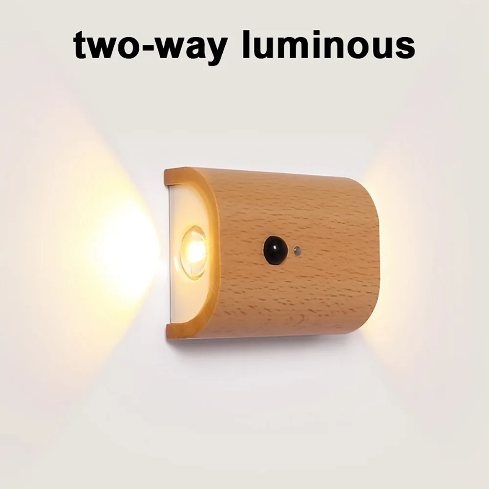 LED Wall Lamp USB Rechargeable Motion Sensor Magnetic Wood Grain Night Lights Wall Light Fixtures For Bedroom Kitchen Corridor S