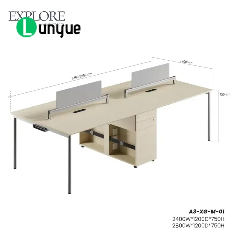Modern Modular Wooden Workstation with Soundproof Panel Partition and Drawers 4/6/8 Seater Commercial Office Furniture Block