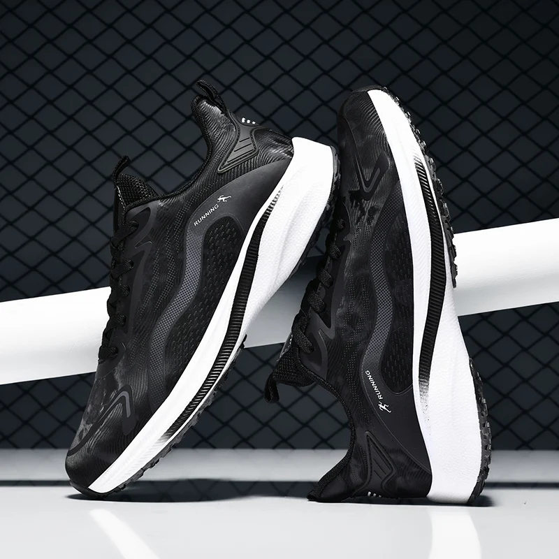 أحذية رياضية وترفيهية، أحذية رجالية، أحذية ماراثون كبيرة الحجم مبطنة بالهواء، مطاط منسوج لجميع المواسم، مقاومة للاهتراء، مضادة