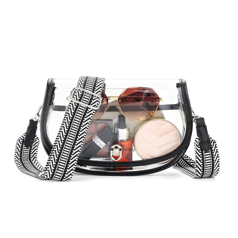 OUIO Phone Pouch Fashion Clear PVC Saddle Bag Gold Twist Lock Leopard Adjustable Strap Transparent Crossbody Purse For Women view 2