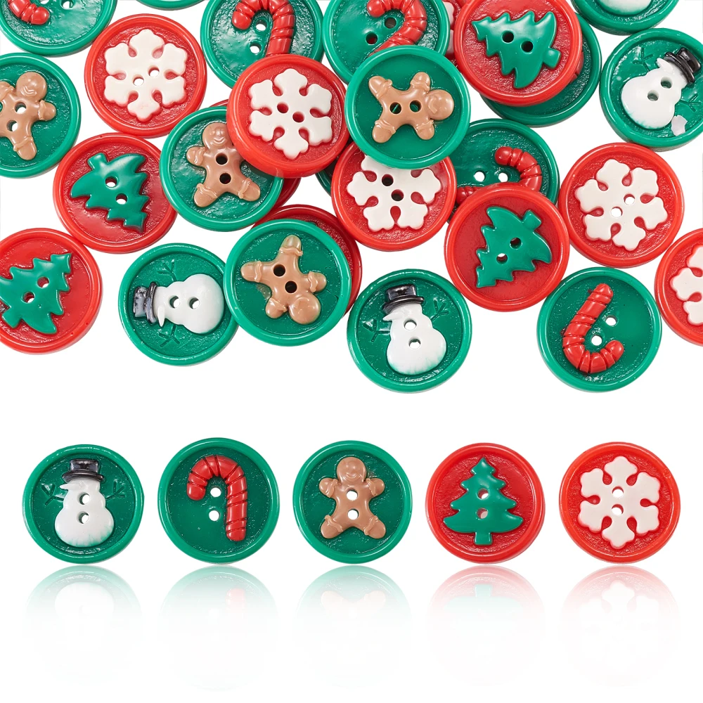 Pandahall 30 Pcs Christmas Theme 2 Hole Sewing Resin Buttons for Crafts Sewing Decorations Scrapbooking Children's Manual 20mm