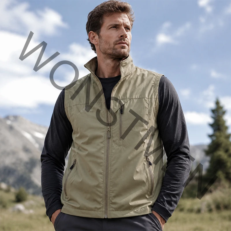 Chaleco de Pesca para Hombre, Multibolsillos, Estilo Safari, para Fotografía, Cuello Alto, Ropa de Trabajo, Sin Mangas, Talla Grande 6XL