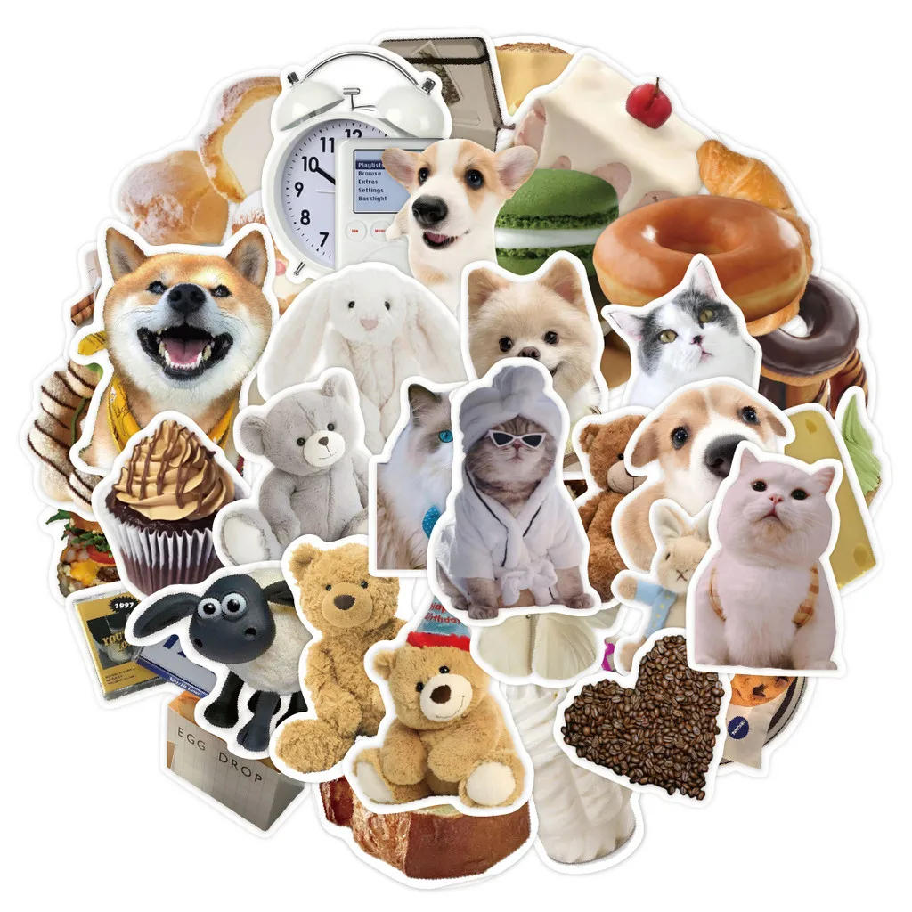 ملصقات دمى الحيوانات الأليفة والطعام المستوحاة من 50 قطعة - شارات إبداعية لمتجر ملصقات الهاتف ودفاتر الملاحظات والمجلة BulingBulingStickers