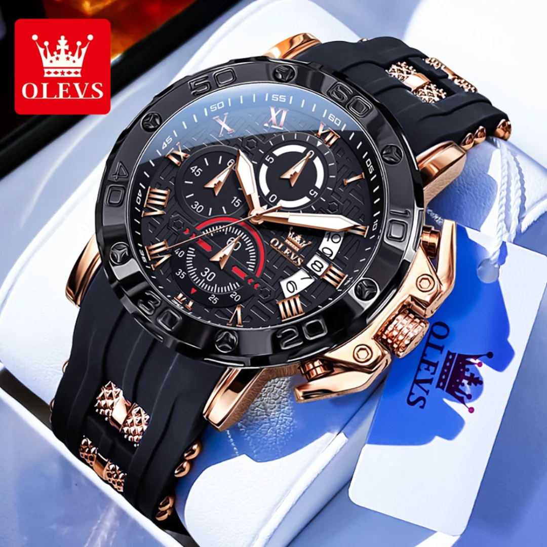 

OLEVS 9986 Sport Quartz Watch Gift Round-dial Silicone Watchband Wristwatch Chronograph Calendar Luminous